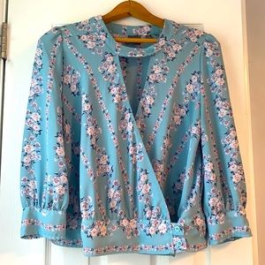 NY & Company 3/4 Sleeves Blouse Small Blue/Flowers